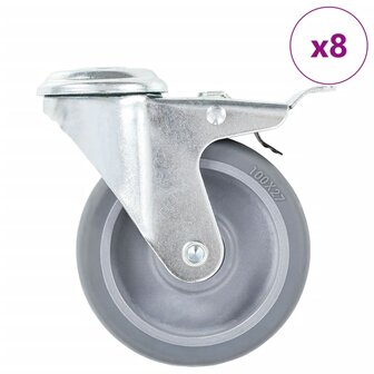 8 st Zwenkwielen met boutgaten 100 mm 1