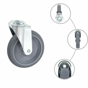 8 st Zwenkwielen met boutgaten 125 mm 2