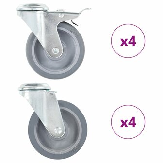 8 st Zwenkwielen met boutgaten 100 mm 1