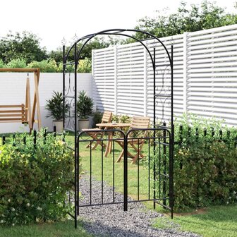 Tuinboog met poort 108x45x235 cm staal zwart 1
