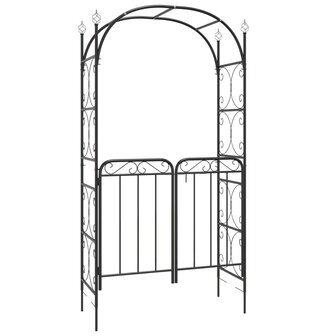 Tuinboog met poort 108x45x235 cm staal zwart 2