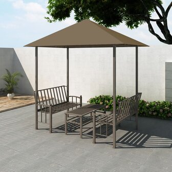 Tuinpaviljoen met tafel en bankjes 180 g/m&sup2; 2,5x1,5x2,4 m taupe	 1