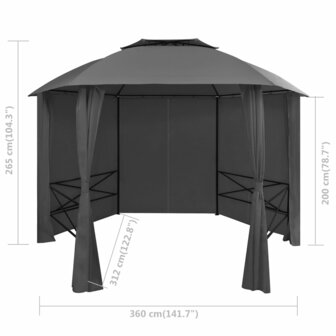 Tuinpaviljoen met gordijnen hexagonaal 360x265 cm 8