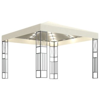 Prieel met LED-lichtslinger 3x3 m stof cr&egrave;mekleurig 2