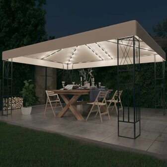 Prieel met LED-lichtslinger 3x4 m stof cr&egrave;mekleurig 1
