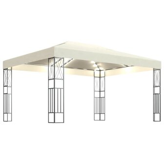 Prieel met LED-lichtslinger 3x4 m stof cr&egrave;mekleurig 2