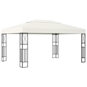 Prieel met LED-lichtslinger 3x4 m stof cr&egrave;mekleurig 3