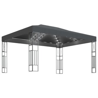 Prieel met LED-lichtslinger 3x4 m stof antracietkleurig 2