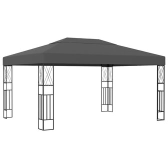 Prieel met LED-lichtslinger 3x4 m stof antracietkleurig 3
