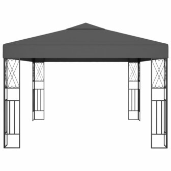 Prieel met LED-lichtslinger 3x4 m stof antracietkleurig 5