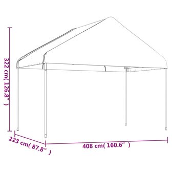 Prieel met dak 6,69x4,08x3,22 m polyetheen wit 6