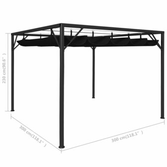 Tuinprieel met uittrekbaar dak 3x3 m antraciet 8