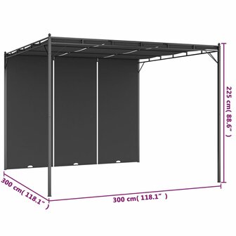 Tuinprieel met zijgordijn 3x3x2,25 m antraciet 8