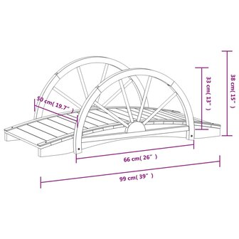 Tuinbrug met half wiel 99x50x38 cm massief vurenhout 6