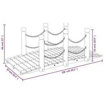 Tuinbrug met kettingrails 150x67x56 cm massief vurenhout 6