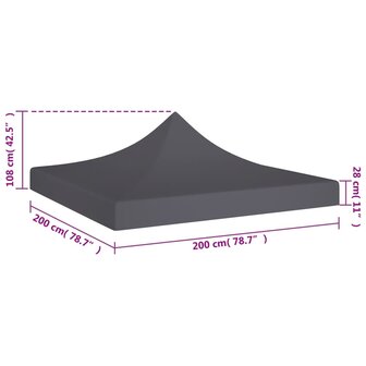 Partytentdak 270 g/m&sup2; 2x2 m antraciet  5