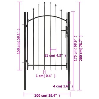 Poort 1x2 m staal zwart 5