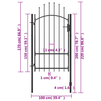 Poort 1x2,2 m staal zwart 5