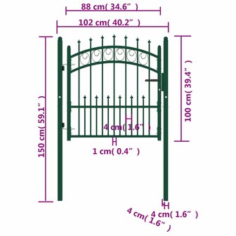 Poort met speerpunten 100x100 cm staal groen 5