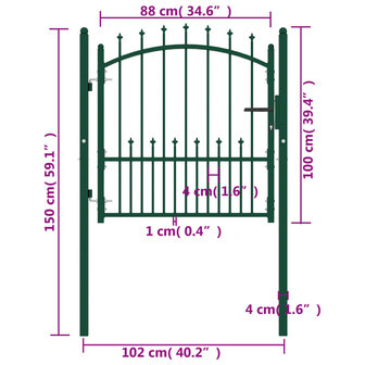 Poort met speerpunten 100x100 cm staal groen 5