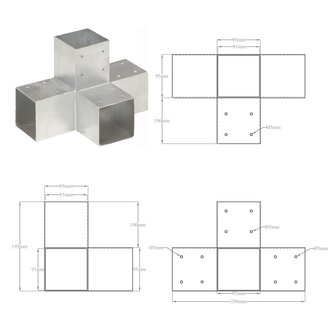 Paalverbindingen 4 st X-vorm 91x91 mm gegalvaniseerd metaal 8