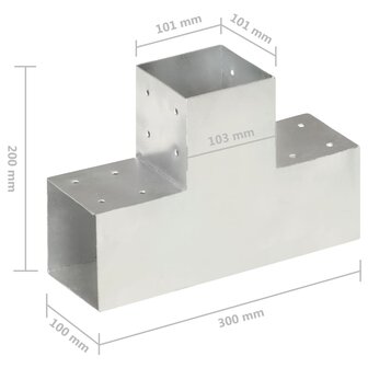 Paalverbindingen 4 st T-vorm 101x101 mm gegalvaniseerd metaal 7