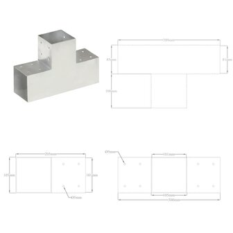 Paalverbindingen 4 st T-vorm 101x101 mm gegalvaniseerd metaal 8