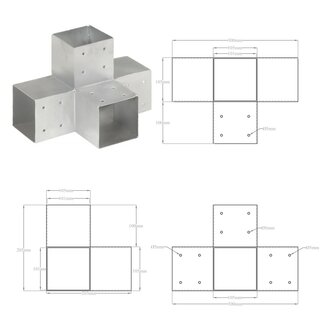 Paalverbindingen 4 st X-vorm 101x101 mm gegalvaniseerd metaal 8