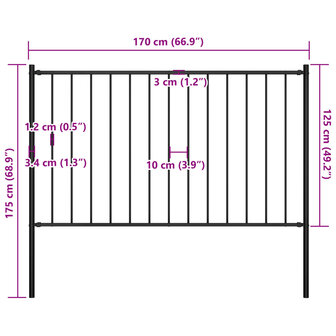 Hekpaneel met palen 1,7x1,25 m gepoedercoat staal zwart 4