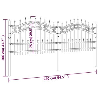 Tuinhek met spijlpunten 115 cm gepoedercoat staal zwart 6