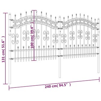 Tuinhek met spijlpunten 140 cm gepoedercoat staal zwart 6