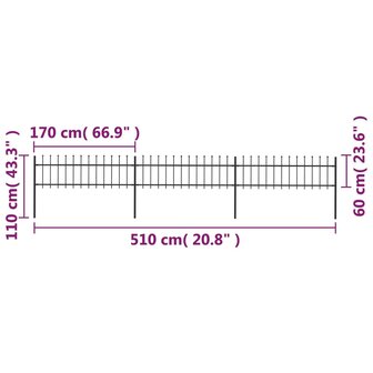 Tuinhek met speren bovenkant 5,1x0,6 m staal zwart 5