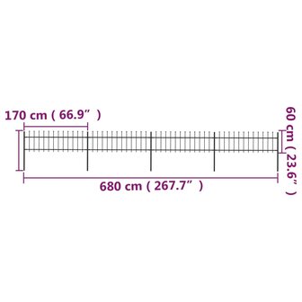 Tuinhek met speren bovenkant 6,8x0,6 m staal zwart 5
