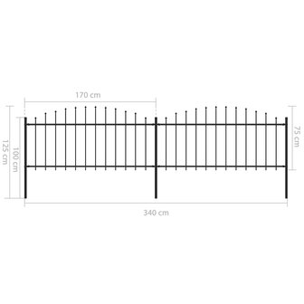 Tuinhek met speren bovenkant (0,5-0,75)x3,4 m staal zwart 5