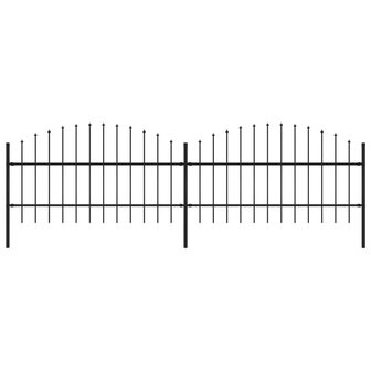 Tuinhek met speren bovenkant (0,75-1)x3,4 m staal zwart 1