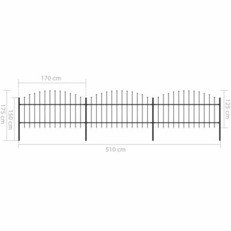 Tuinhek met speren bovenkant (1-1,25)x5,1 m staal zwart 5