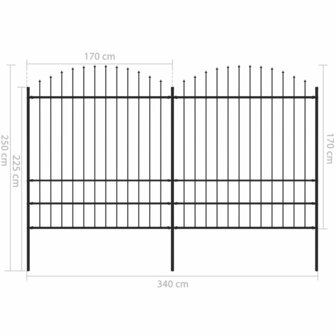 Tuinhek met speren bovenkant (1,75-2)x3,4 m staal zwart 5