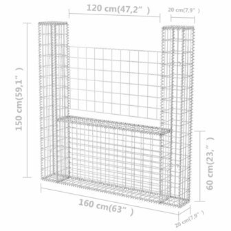 Gabion mand U-vormig 160x20x150 cm staal  6