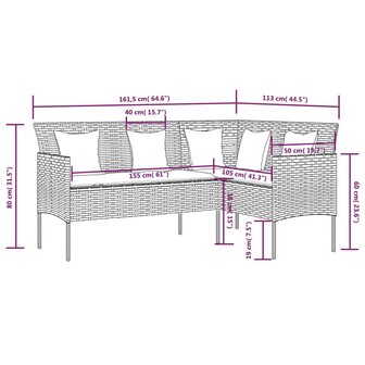 Loungebank met kussens L-vormig poly rattan bruin 8