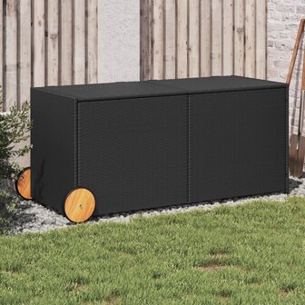 Tuinbox met wielen 283 L poly rattan zwart 1