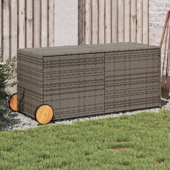 Tuinbox met wielen 283 L poly rattan grijs 1