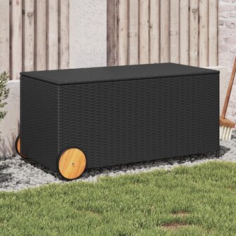 Tuinbox met wielen 190 L poly rattan zwart 1
