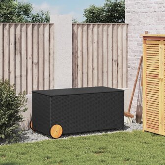 Tuinbox met wielen 190 L poly rattan zwart 3