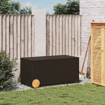 Tuinbox met wielen 190 L poly rattan bruin 3