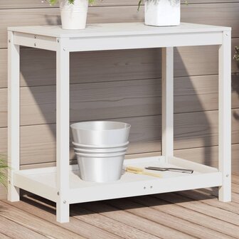 Oppottafel met schap 82,5x50x75 cm massief grenenhout wit 1