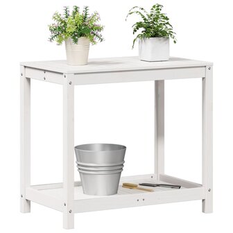 Oppottafel met schap 82,5x50x75 cm massief grenenhout wit 4