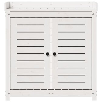 Oppottafel met schappen 82,5x50x86,5 cm massief grenenhout wit 5