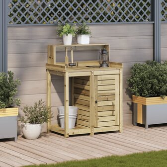 Oppottafel met schappen 82,5x50x109,5 cm ge&iuml;mpregneerd hout 3