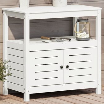 Oppottafel met schappen 82,5x45x81 cm massief grenenhout wit 1