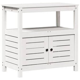 Oppottafel met schappen 82,5x45x81 cm massief grenenhout wit 2